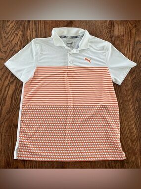 Puma White and Orange Striped Kids Polo